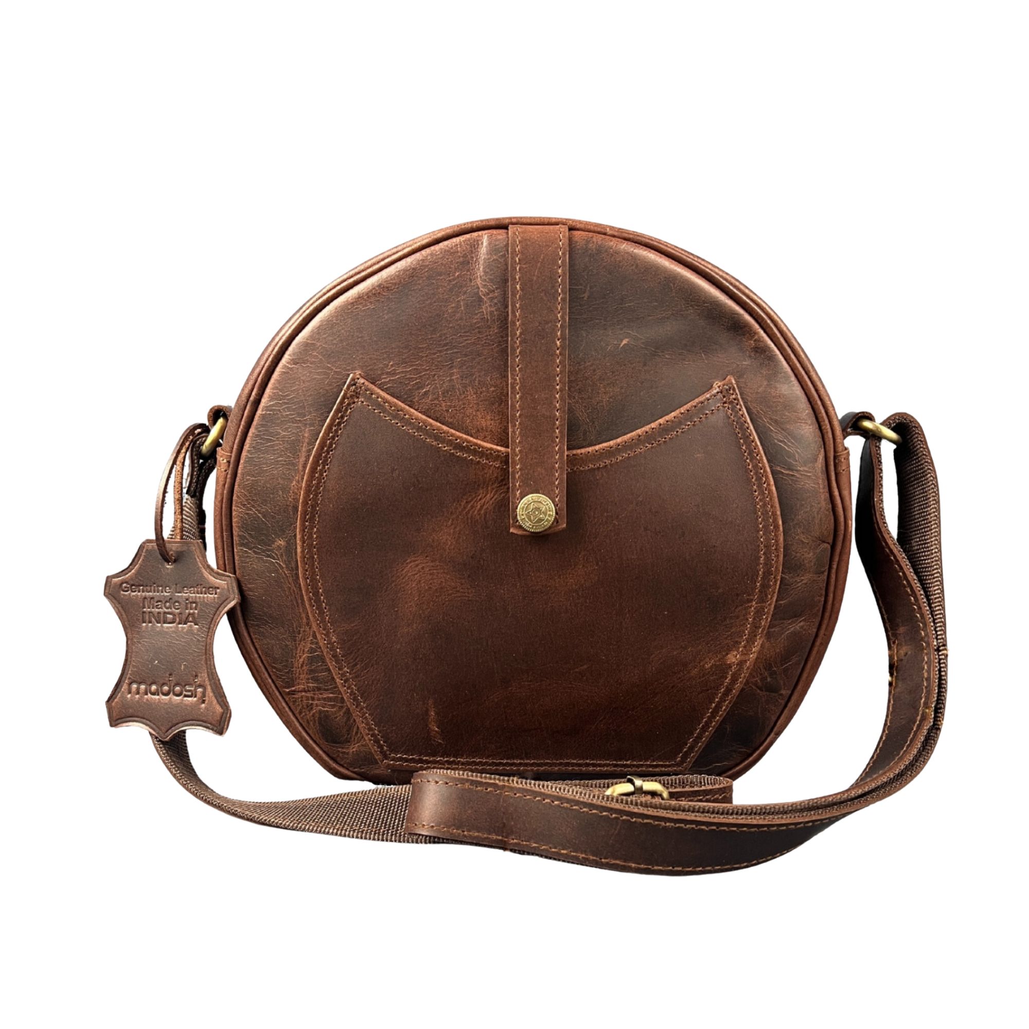 Crossbody Purse Buffalo Leather Hobo Women Semi Circle Zipper Brown Bag
